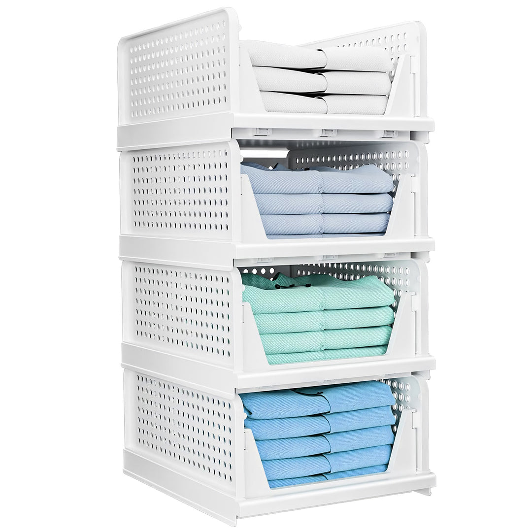 4 Packs Plastic Storage Box With Slide Rail Stackable  For Living Room Bedroom Wardrobe Fedex Shipping