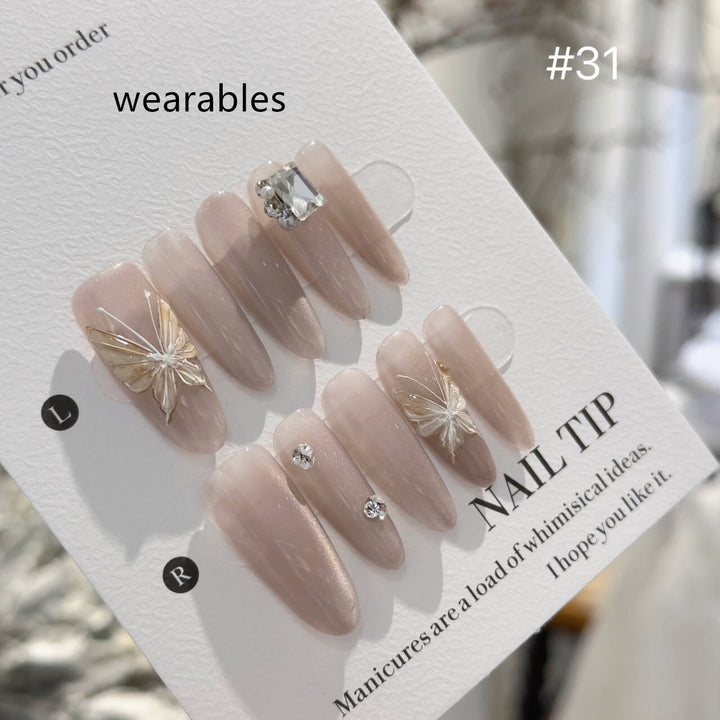 Long Diamond Star Handmade Press-On Nails — Mechanical Awn Design, With or Without Tools