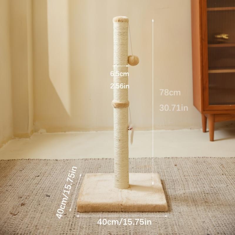 Durable Sisal Rope With Hanging Ball Toy Cat Scratching Post Indoor Space Saving Stable Base Promote Cat Claw Health And Fun Exercise