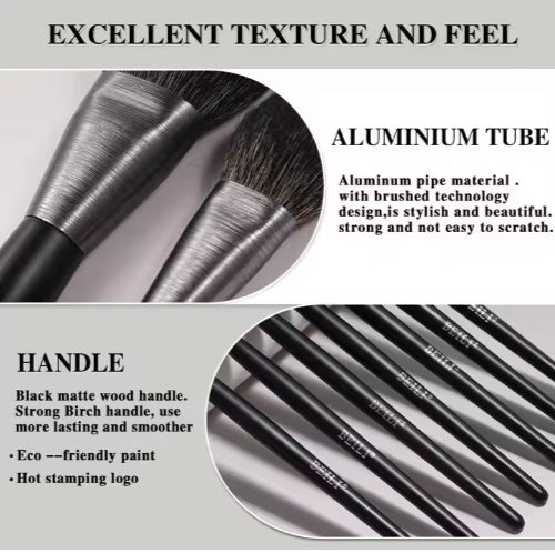 BEILI Low MOQ Ship Fast Custom High Quality Make Up Brushes Wholesale Wood Handle Premium Natural10pcs Makeup Brush