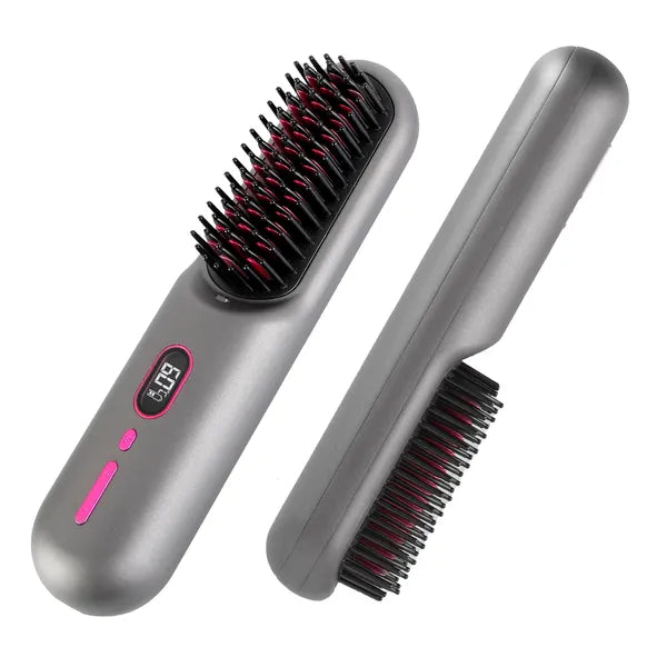 Cordless Negative Ion Hair Straightener Brush — 12 Heating Levels, 30s Heat-Up, 4800mAh, LCD Display