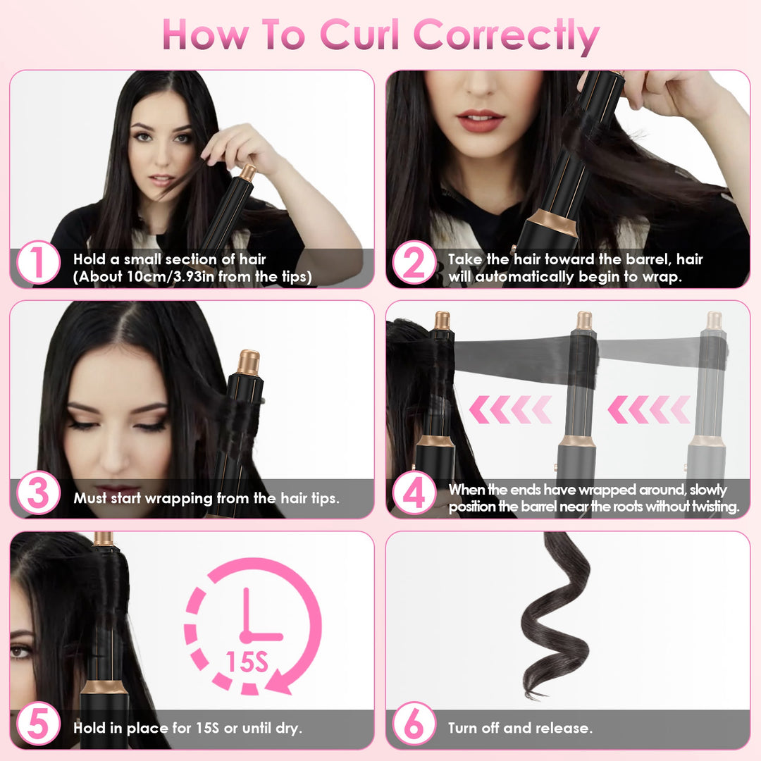 5-in-1 Hot Air Styler — Straightener, Curler, Dryer & Auto-Wrap Brush Set, 3 Temp Settings