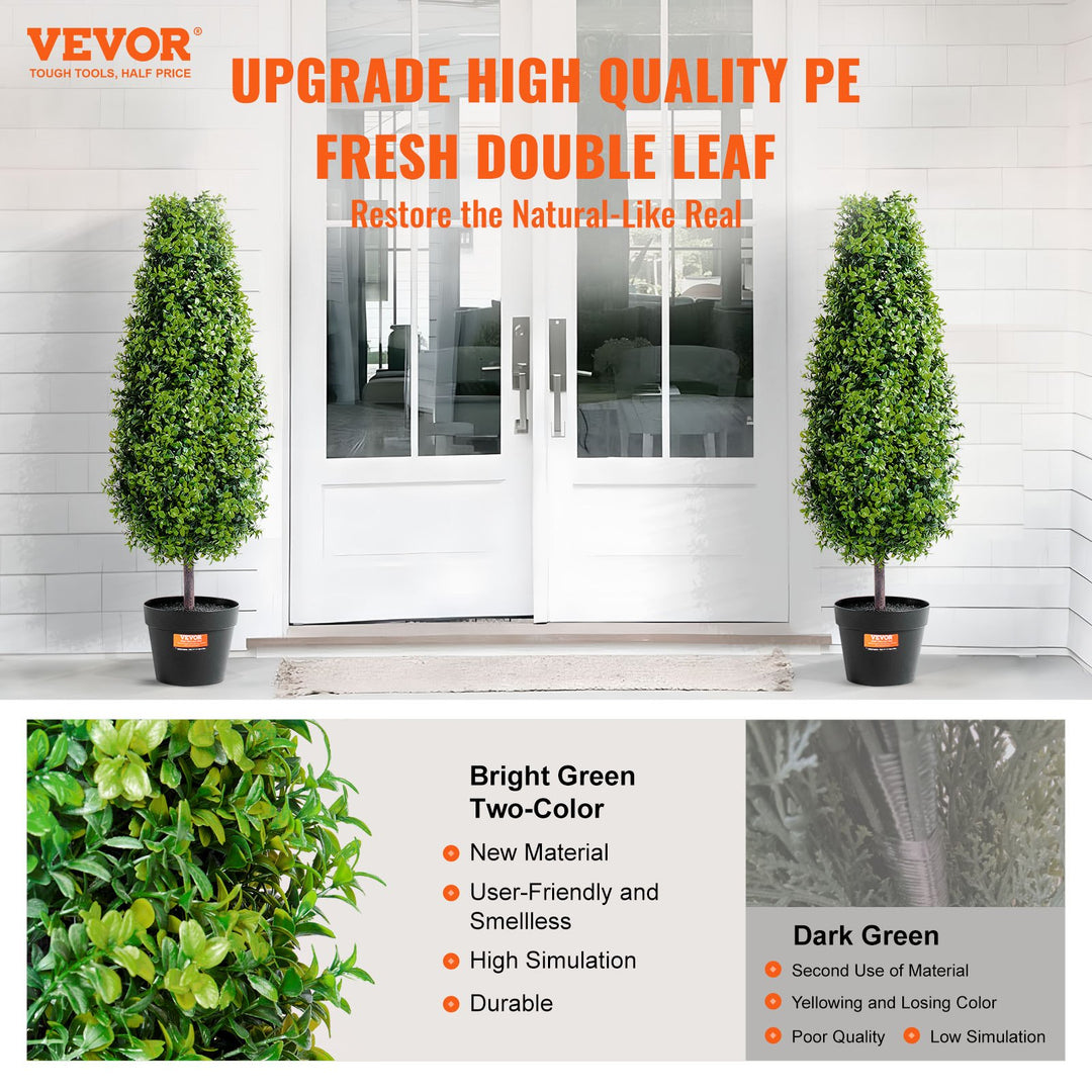 Artificial Boxwood Topiary Trees — 36in Set of 2, UV-Rated Greenery with Extra Leaves, Pot & Decoration, Indoor/Outdoor