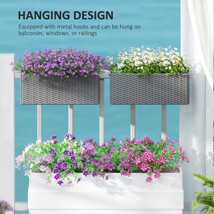 2-Pack 20in Railing Flower Pots — Hanging Hook Planters with Drainage Holes, Rattan Look for Fence & Balcony (Gray)