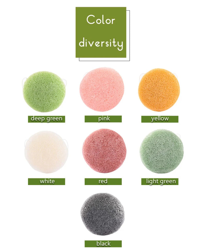 Round Konjac Facial Cleansing Sponge — Natural Konnyaku Exfoliator Face Wash Puff (5 Colours)