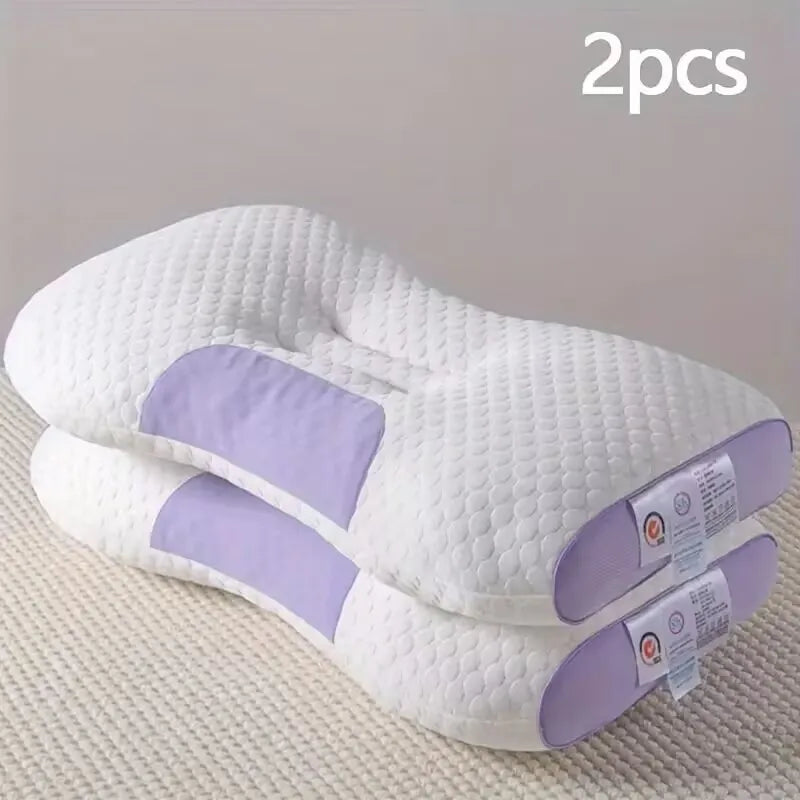 YBZ 3D Knitted Cotton Massage Pillow — Set of 2, Breathable Therapeutic Sleep Pillow, Purple & Yellow