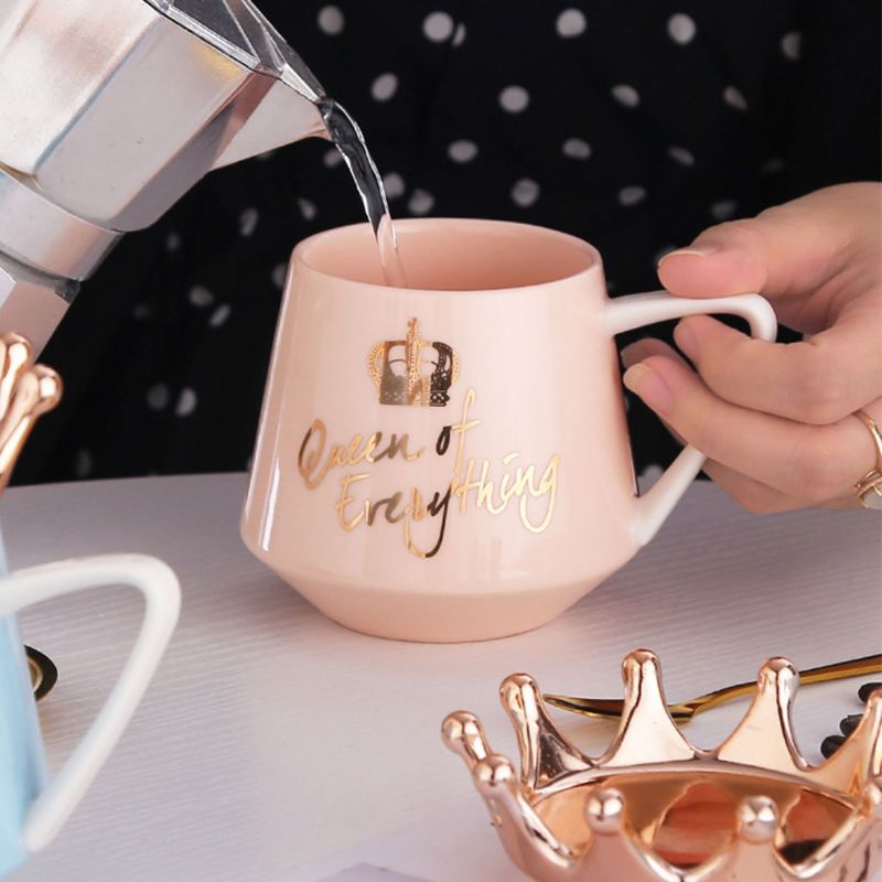 Crown Creative Ceramic Mug — Novelty Royal Crown Design Coffee Cup, 6 Colours (Black, Green, Navy, Pink, White, Blue)