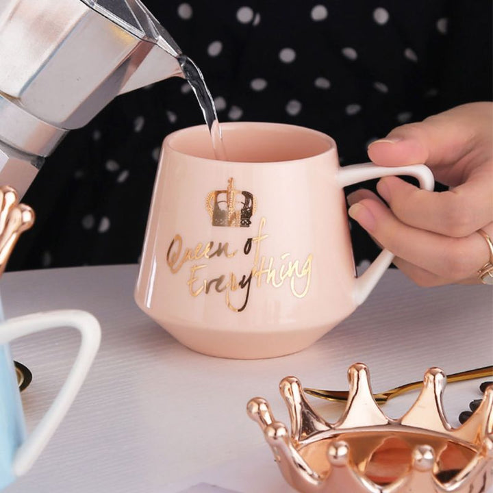 Crown Creative Ceramic Mug — Novelty Royal Crown Design Coffee Cup, 6 Colours (Black, Green, Navy, Pink, White, Blue)