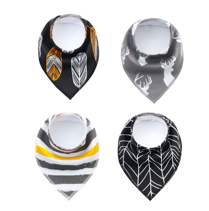 4-Pack Cotton Bandana Baby Bibs — Arrow, Wave & Triangle Print Burp Cloths (Multiple Sets)