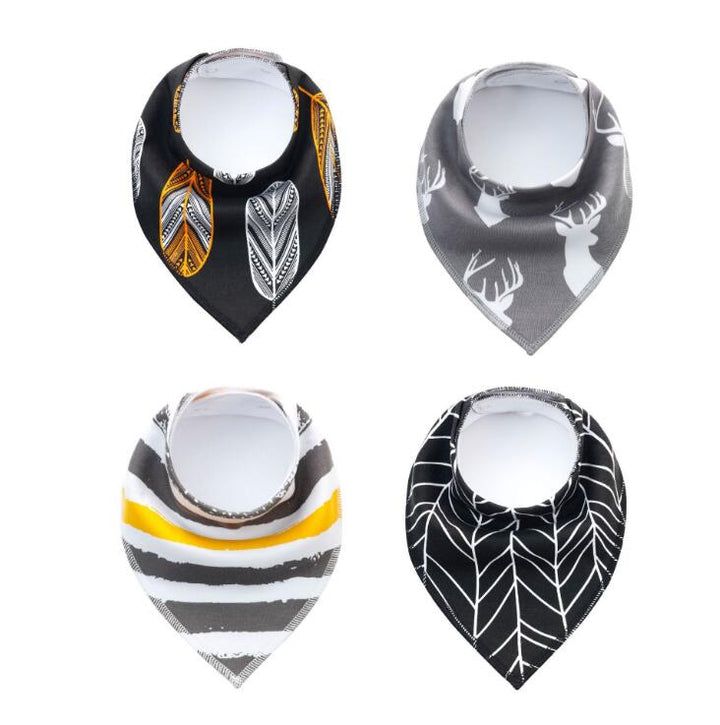 4-Pack Cotton Bandana Baby Bibs — Arrow, Wave & Triangle Print Burp Cloths (Multiple Sets)