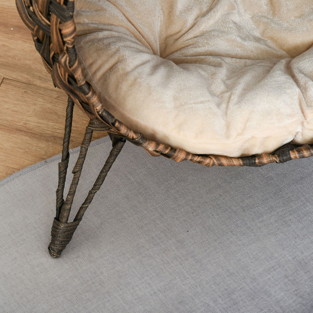 20.5" Weaved Cat Bed, Elevated Hand-woven Braided Banana Leaf Kitten House Condo with Cushion, Brown