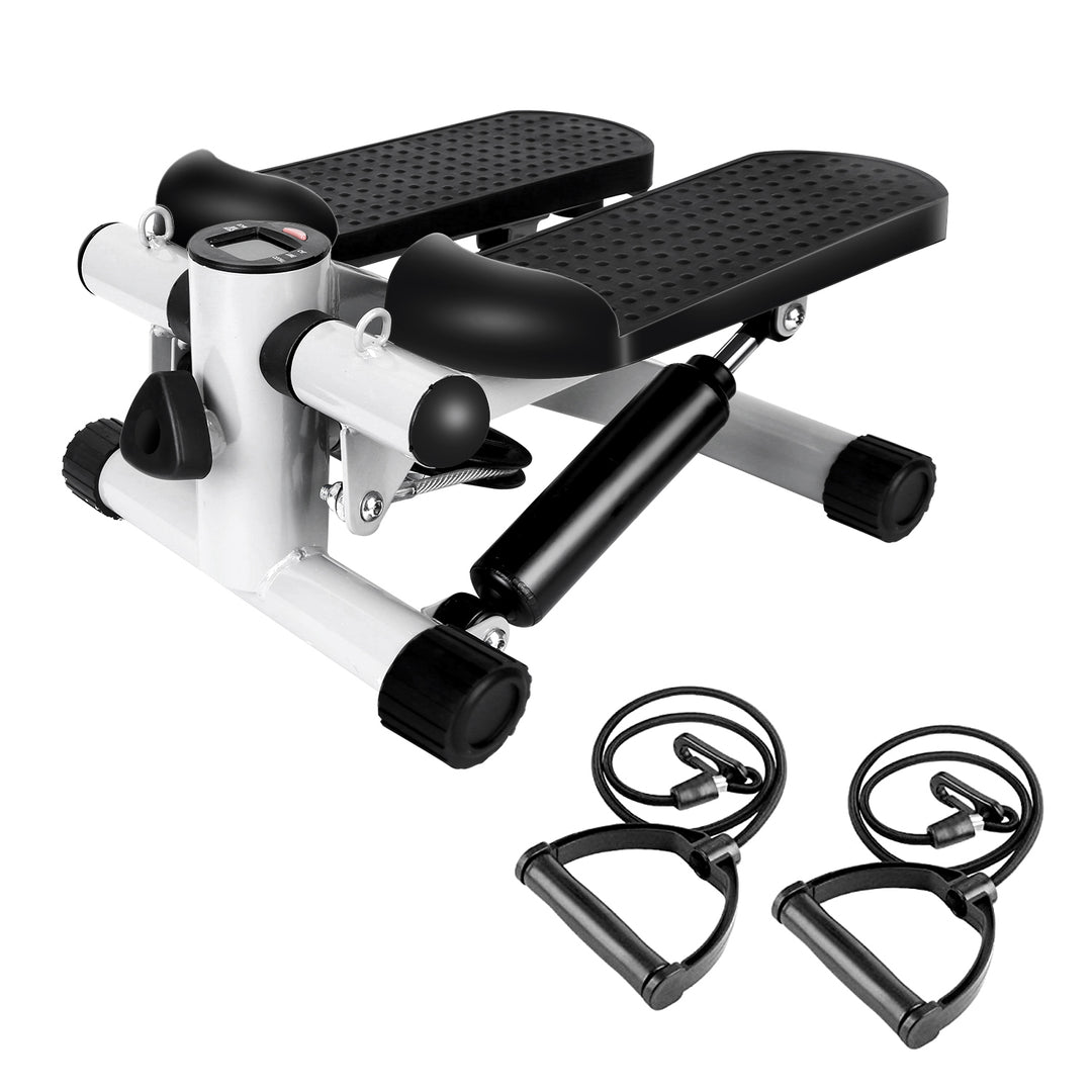 Mini Fitness Stepper — 2 Resistance Bands, LCD Monitor, 330lb Max Load, Quiet Stair Stepper for Home Exercise (Grey)