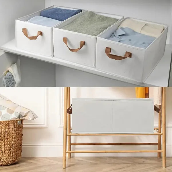 Portable Clothes Storage Box Foldable Thick Cloth Storage And Storage Bag For Organizing Bedroom Wardrobe Clothes With Window Storage Nano White And Linen Model.
