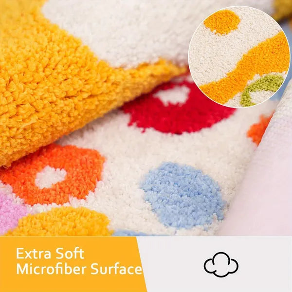 Colourful Cartoon Flower Runner Rug — Super Soft Non-Slip Quick-Drying Long Bath Mat for Bathroom, Kitchen & Bedroom