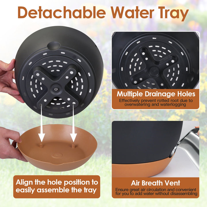 4-Pack 9.64in Hanging Planters — Self-Watering Tray, Drainage Holes, for Indoor & Outdoor Herbs, Ivy & Ferns (Grey)