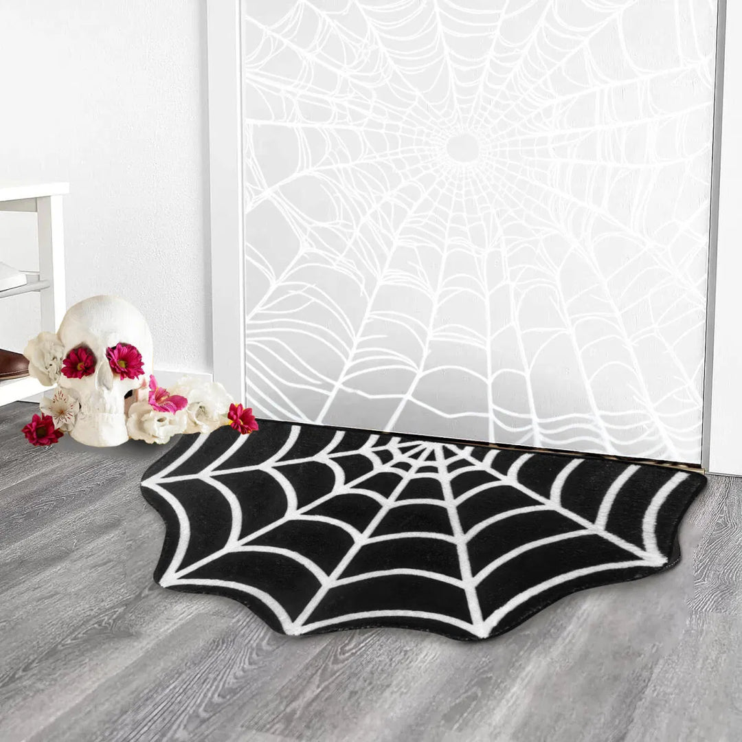 Spider Web Bath Mat — 19.7×31.5 in Gothic Non-Slip Area Rug for Bedroom, Kitchen & Front Door, Machine Washable