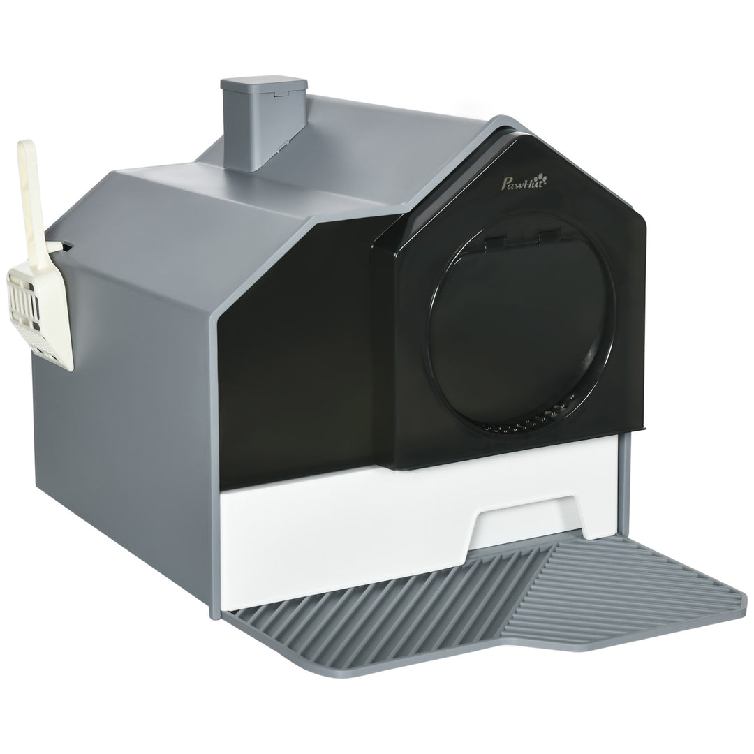 Enclosed Cat Litter Box with Drawer Cleaning System