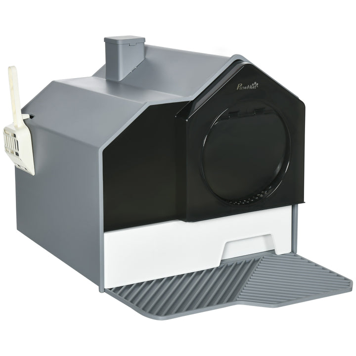 Enclosed Cat Litter Box with Drawer Cleaning System