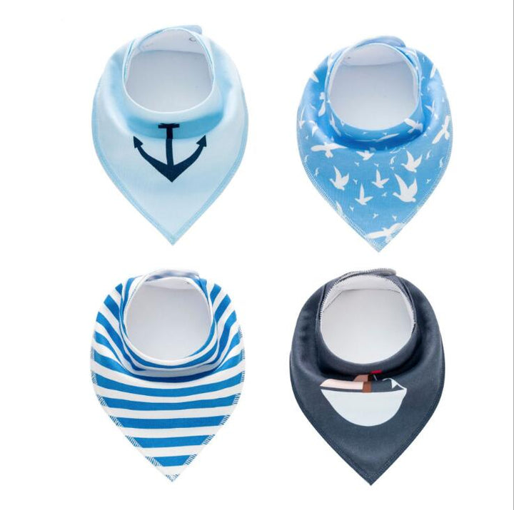4-Pack Cotton Bandana Baby Bibs — Arrow, Wave & Triangle Print Burp Cloths (Multiple Sets)
