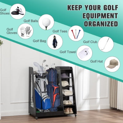 Premium Wooden Golf Bag Organizer — 2-Bag Storage Rack for Garage, Shed, Car & Basement (Black/Brown)