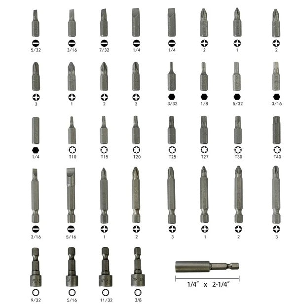 37-Piece Impact Screwdriver Bit Set — Nut Driver, Torx, Phillips, Magnetic Drill Bits (Gray)
