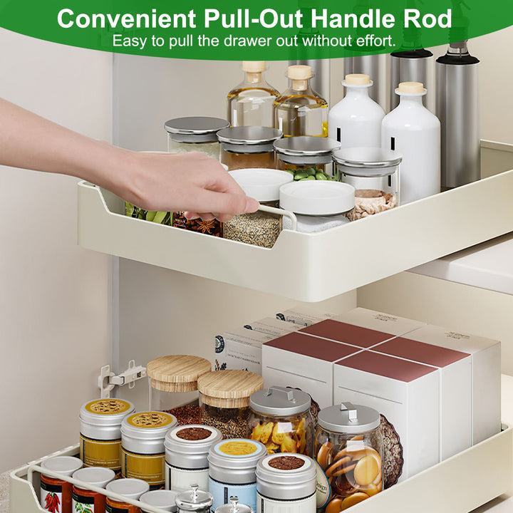 2Pcs Pull Out Cabinet Organizers Sliding Shelf Spice Rack Carbon Steel Roll Out Drawers Fixed With Adhesive Nano Film With Handle 55LBS Max Load