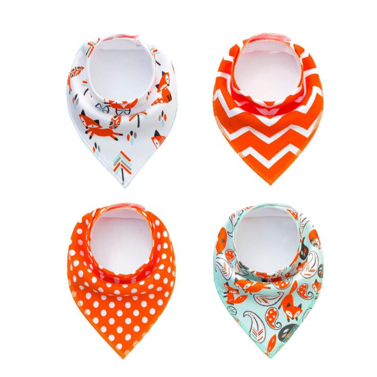 4-Pack Cotton Bandana Baby Bibs — Arrow, Wave & Triangle Print Burp Cloths (Multiple Sets)