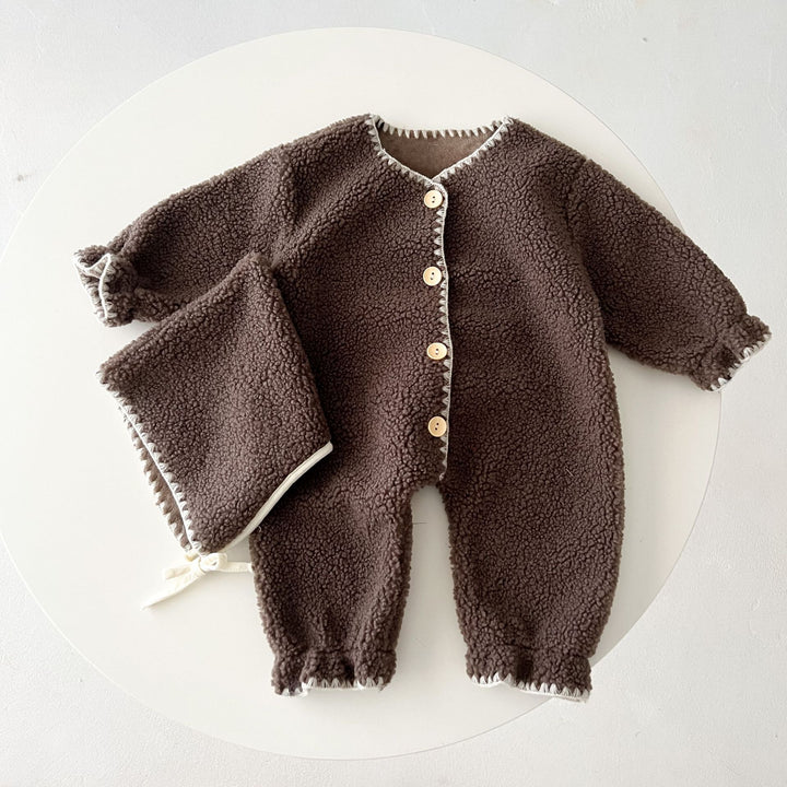 Fleece-Lined Baby Romper — Warm Western Style One-Piece Long Jumpsuit for Infants (Dark Brown/White)