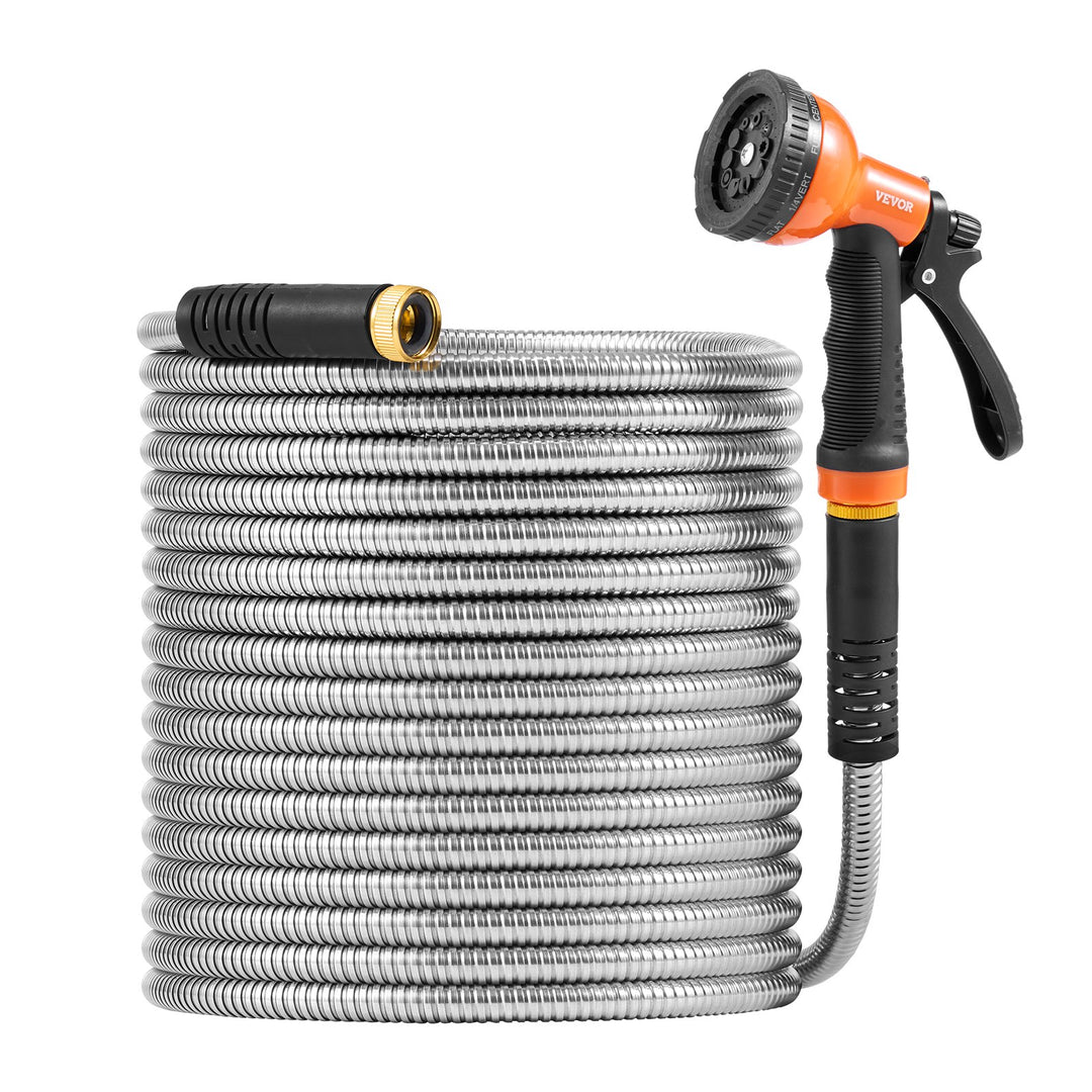 150ft Lightweight Stainless Steel Garden Hose — No-Kink Metal Water Hose for Large Gardens
