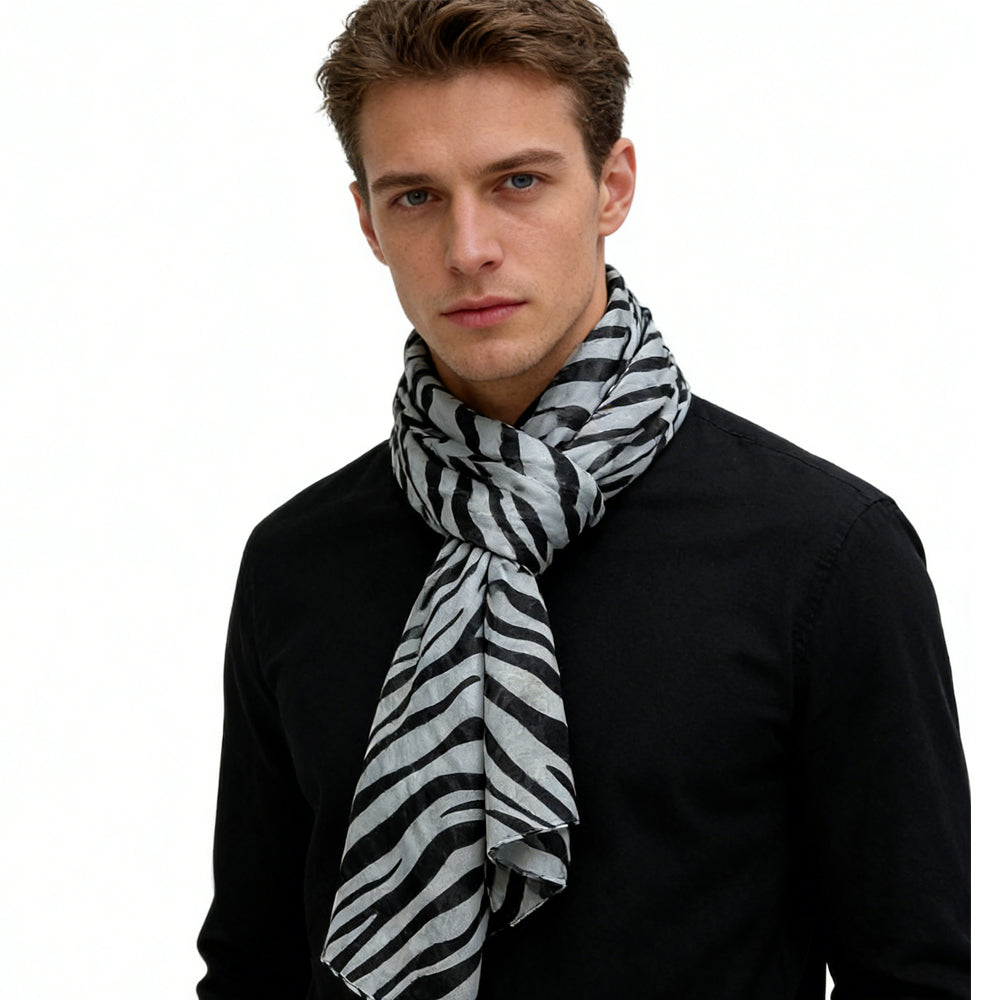 Lightweight Sheer Scarf ,Black White Monochrome Geometric Printed Modern Looks Scarf For Women And Men