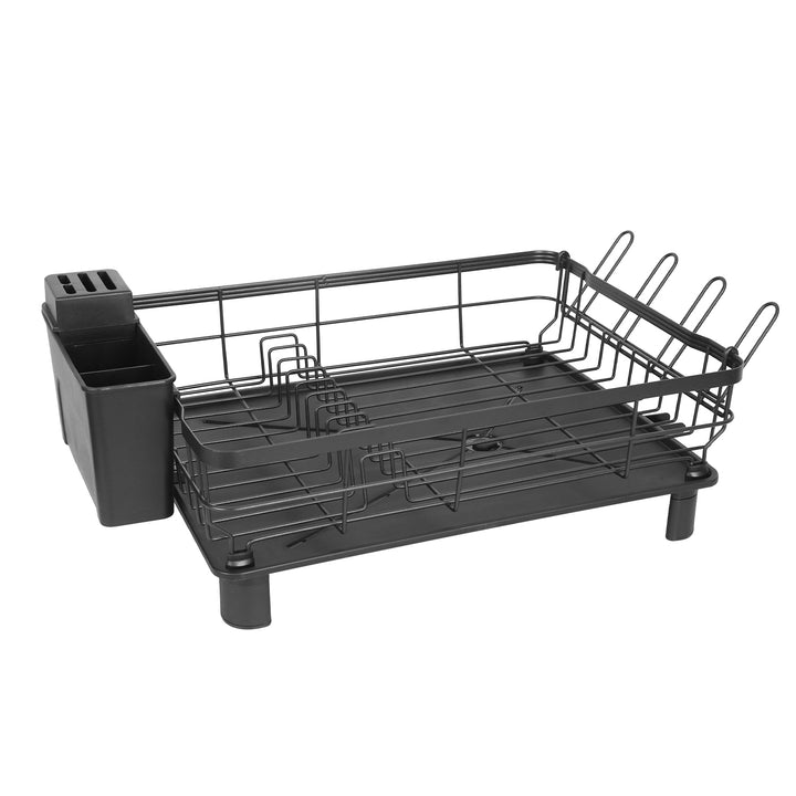 Dish Drying Rack with Drain Board — Utensil Holder & Tableware Organizer for Kitchen Countertop (Black)