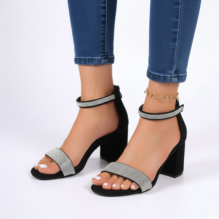Rhinestone Chunky Heel Strappy Sandals