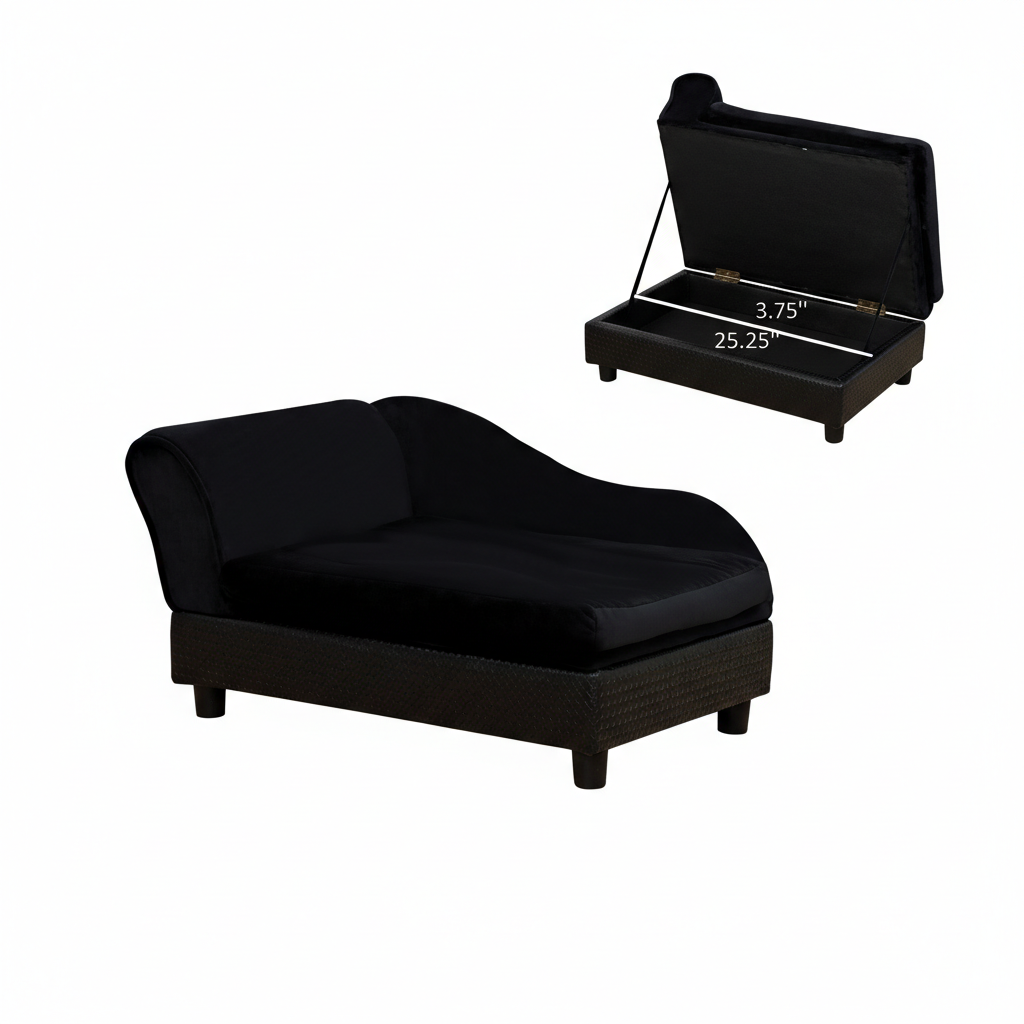 Pet Sofa Bed Couch with Storage, Pet Sofa for Cats and Small Dogs, Black