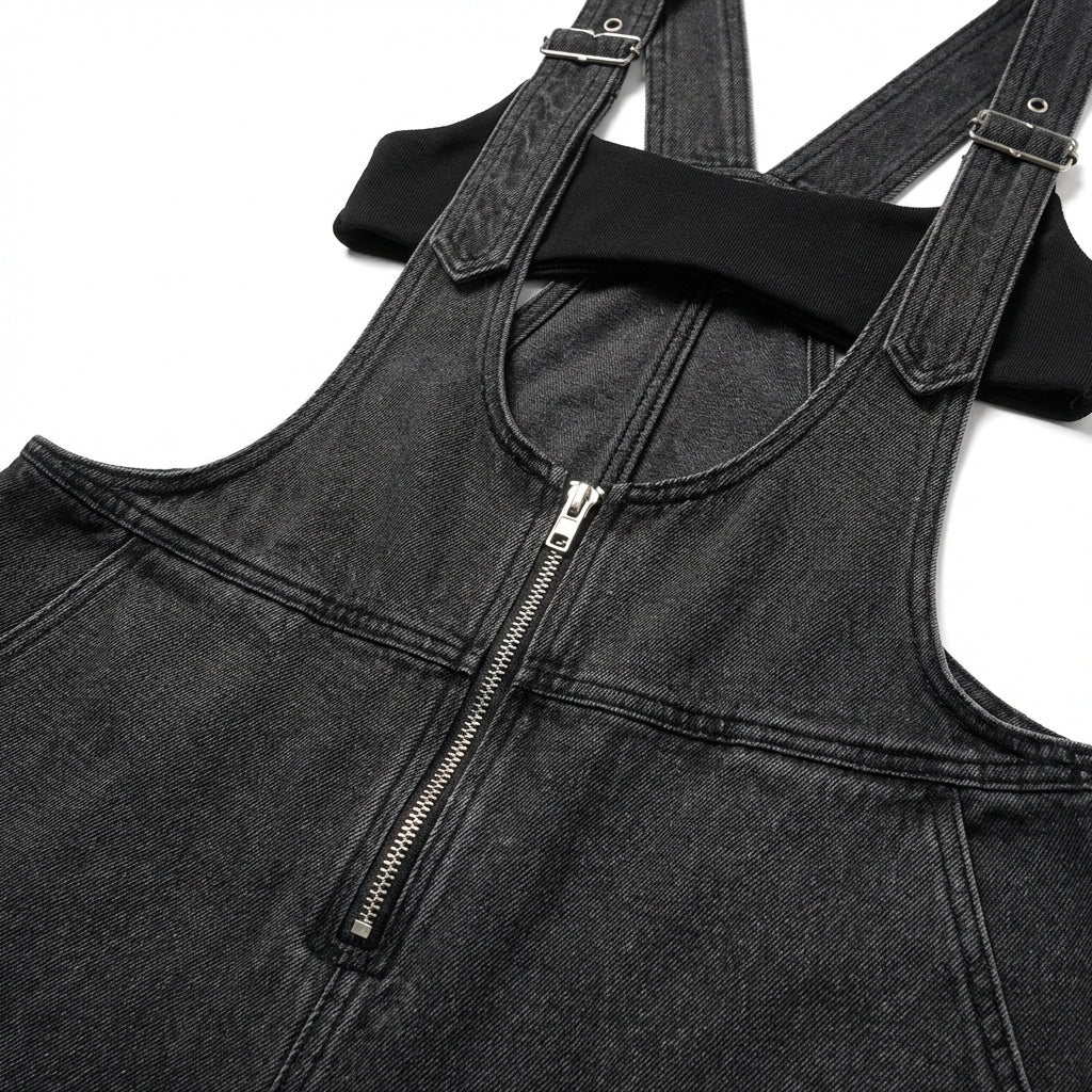 Women's Y2K Denim Overalls – Loose Fit Zipper Suspender Jumpsuit Streetwear