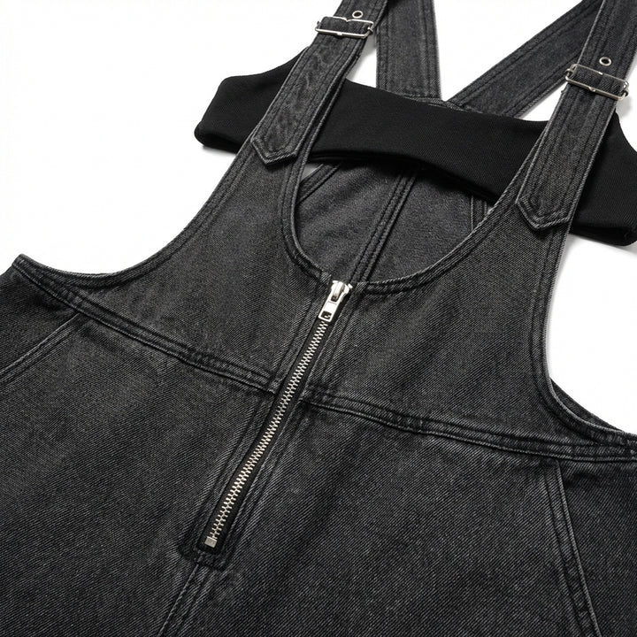 Women's Y2K Denim Overalls – Loose Fit Zipper Suspender Jumpsuit Streetwear