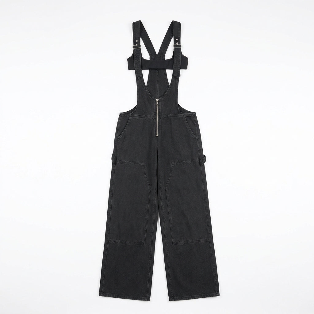 Women's Y2K Denim Overalls – Loose Fit Zipper Suspender Jumpsuit Streetwear