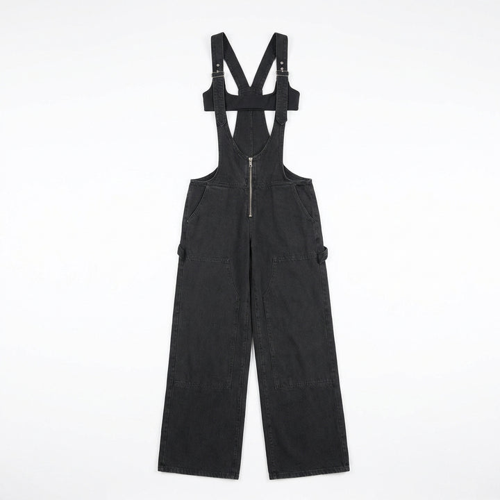 Women's Y2K Denim Overalls – Loose Fit Zipper Suspender Jumpsuit Streetwear