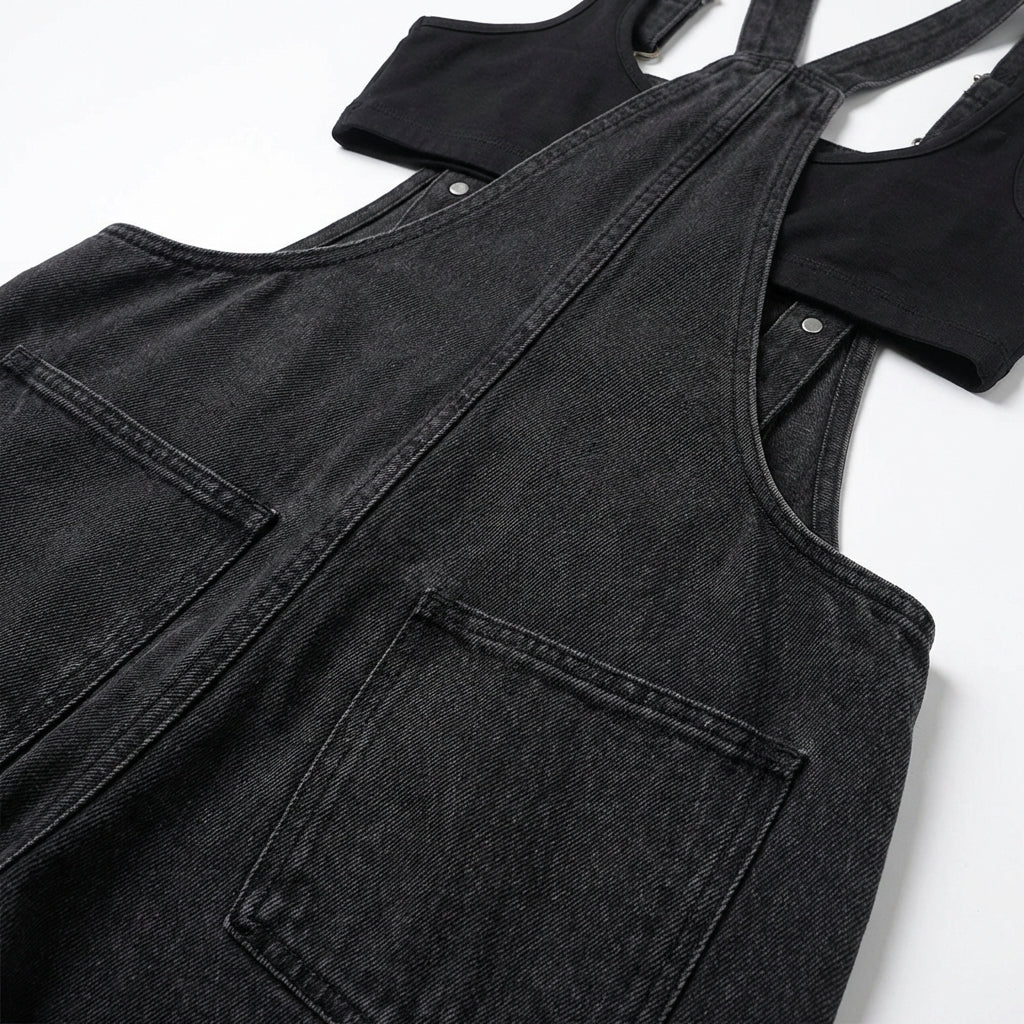 Women's Y2K Denim Overalls – Loose Fit Zipper Suspender Jumpsuit Streetwear