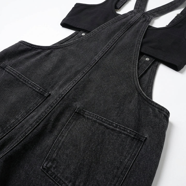 Women's Y2K Denim Overalls – Loose Fit Zipper Suspender Jumpsuit Streetwear