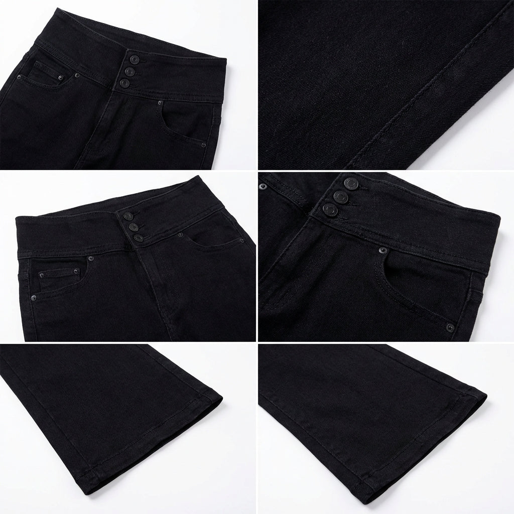 Women's High-Waist Slim Fit Jeans – Button Front Denim with Shirred Back Detail