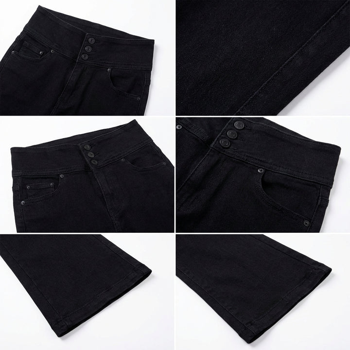 Women's High-Waist Slim Fit Jeans – Button Front Denim with Shirred Back Detail