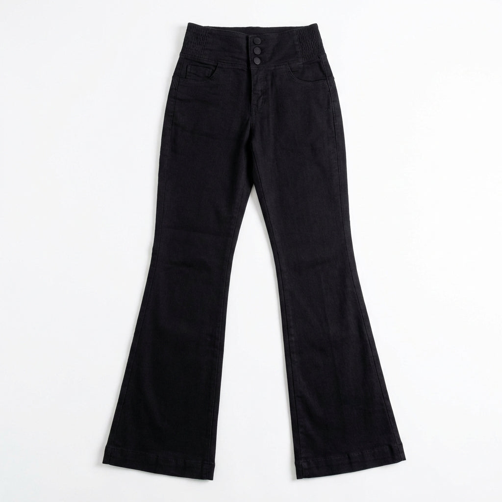 Women's High-Waist Slim Fit Jeans – Button Front Denim with Shirred Back Detail
