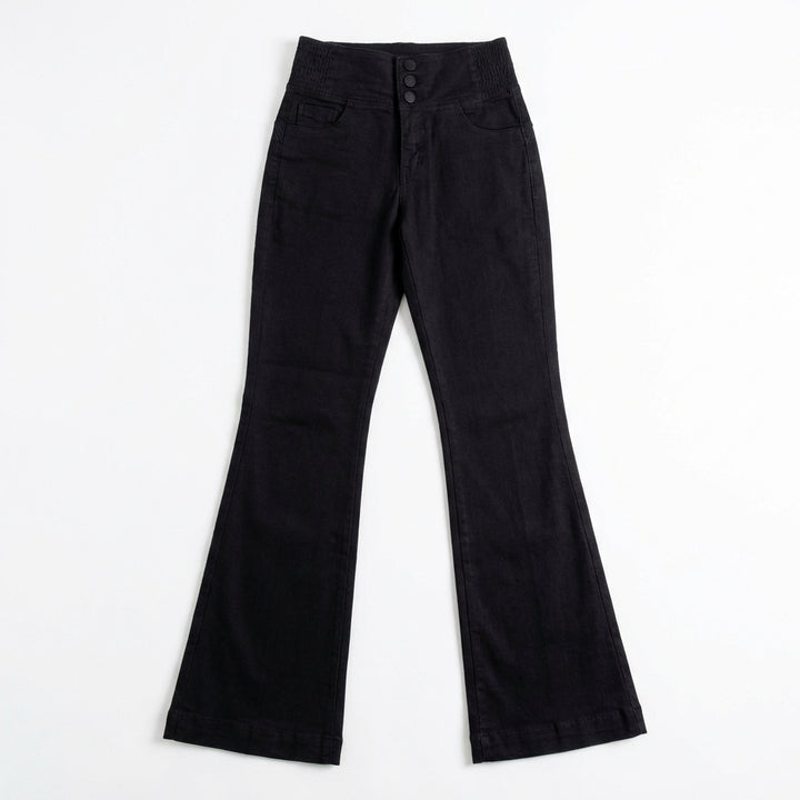 Women's High-Waist Slim Fit Jeans – Button Front Denim with Shirred Back Detail