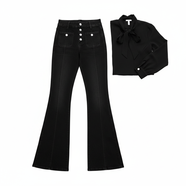 Women's Patchwork Jeans Slim Fit Slimming Stretch Flared Pants
