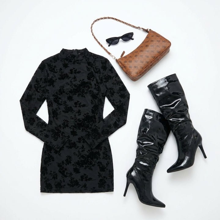 Hollow-out Flocking Sheath Slim Dress For Women