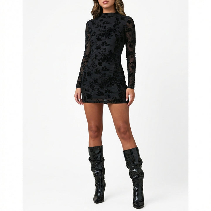 Hollow-out Flocking Sheath Slim Dress For Women
