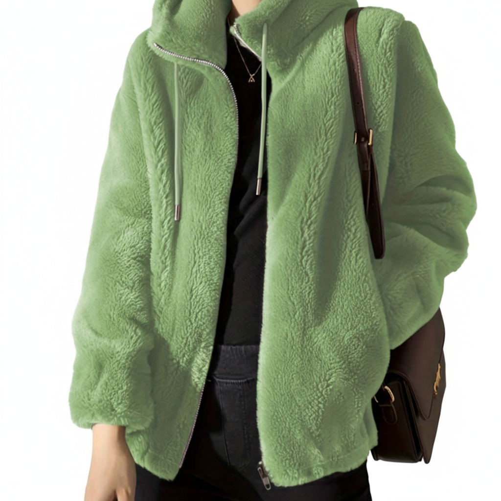 Double Faced Fleece Warm High Neck Sweater Women Cardigan