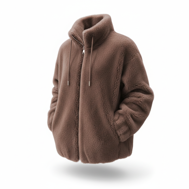 Double Faced Fleece Warm High Neck Sweater Women Cardigan