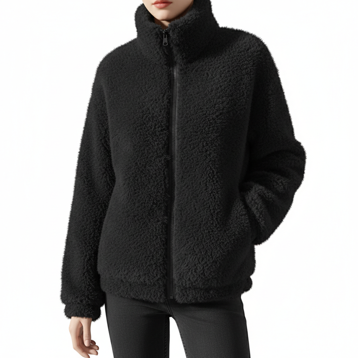 Double Faced Fleece Warm High Neck Sweater Women Cardigan