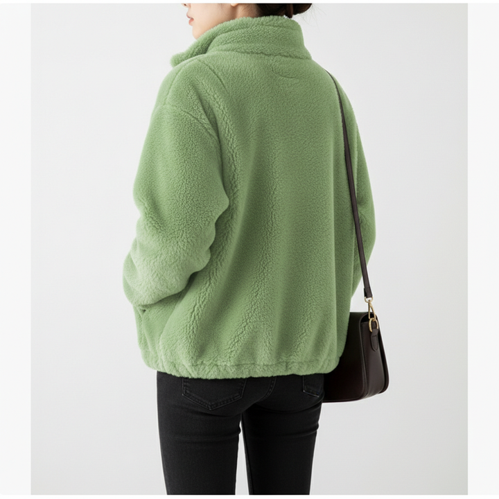 Double Faced Fleece Warm High Neck Sweater Women Cardigan